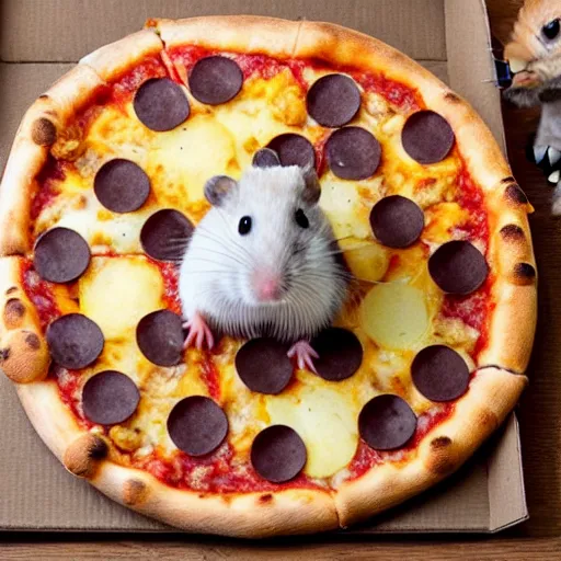 Image similar to hamster eating a pizza