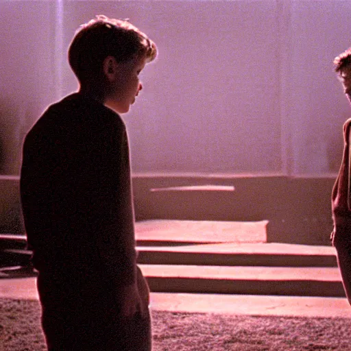 Image similar to movie scene of a glowing boy, movie still, cinematic composition, cinematic light, criterion collection, reimagined by industrial light and magic, Movie by David Lynch and Ridley Scott