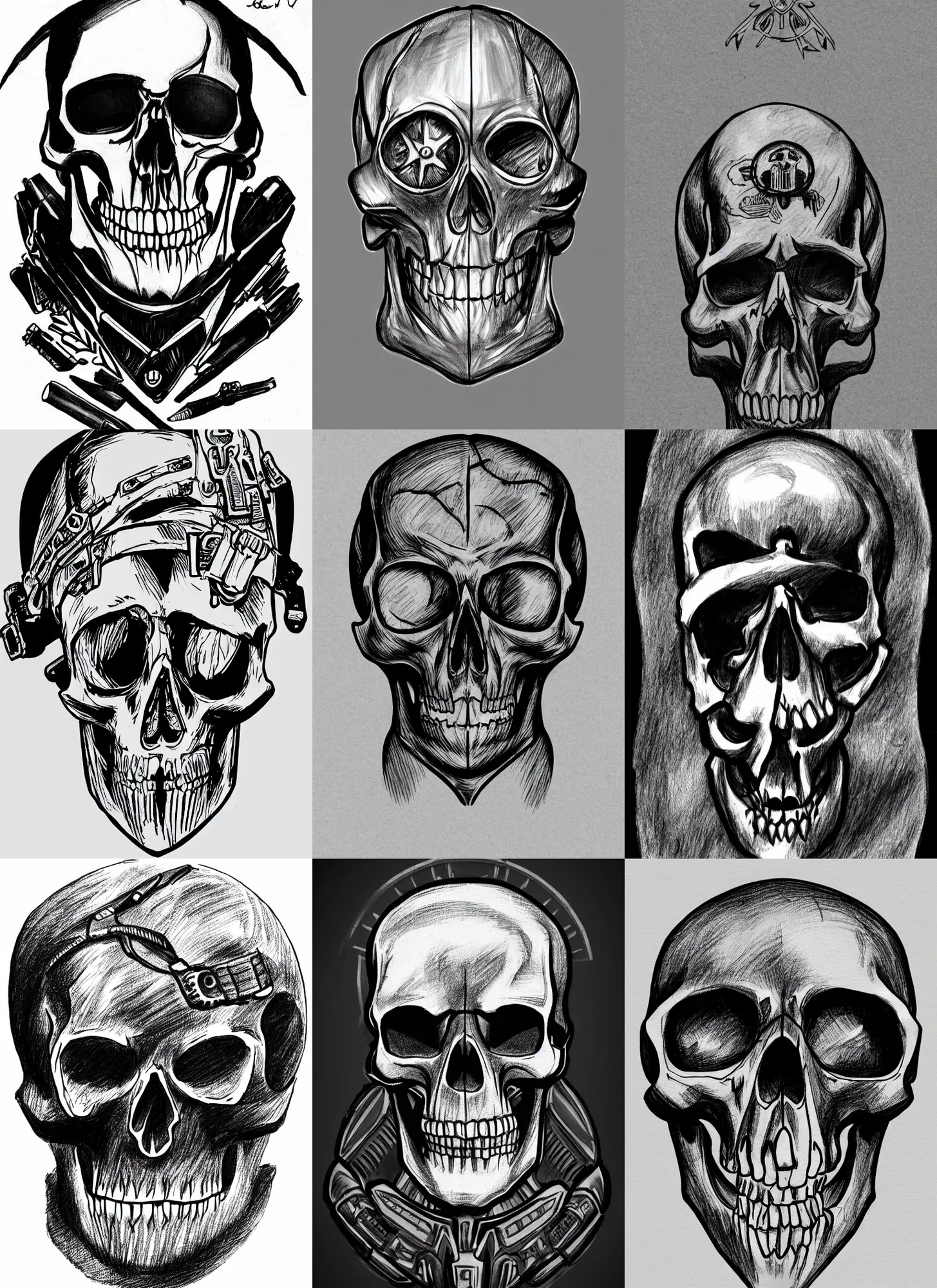 Prompt: spec - ops head, skull drawing on top, special forces, dark design