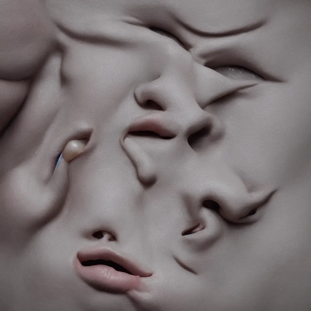 Prompt: woman\'s lips made of clay on a bed