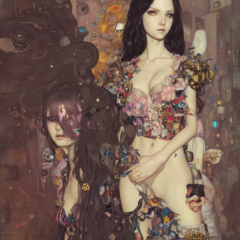 Image similar to portrait of beautiful young fairy, cyberpunk, Warhammer, highly detailed, artstation, illustration, art by Gustav Klimt and Range Murata and Ilya Kuvshinov and Sakimichan