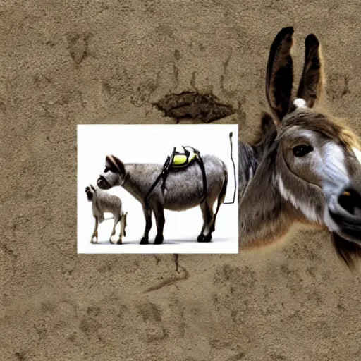 Image similar to donkey sitting on benjamin netanyahu picture, photorealistic, detailed, photograph