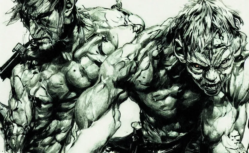 Image similar to yoji shinkawa drawing of gollum, metal gear solid