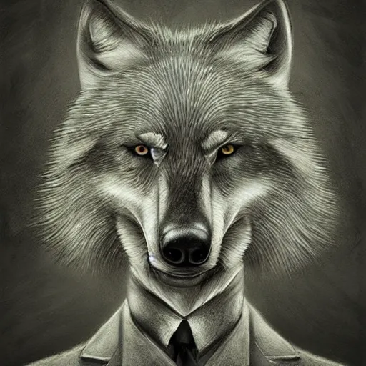 Image similar to wolf like a human, holding brush, artwork by Antón Semenov,