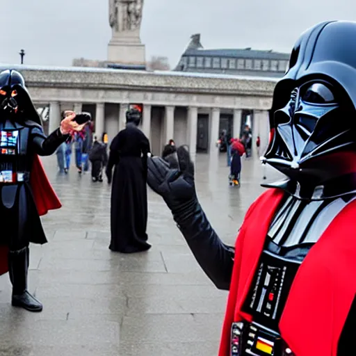 Prompt: darth vader fighting for removing tax on tampons, in trafalgar square