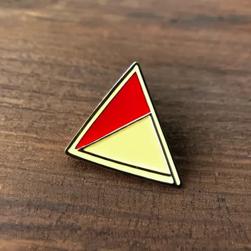 Image similar to a triangle enamel pin of a retro fire flames warning label, smooth curves