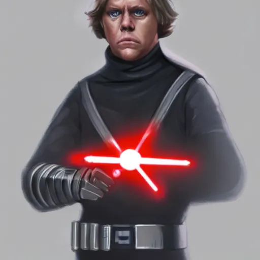 Image similar to Luke Skywalker evil, in an inquisitor uniform, red lightsaber, Death Star hallway, trending on artstation, by tony santiago