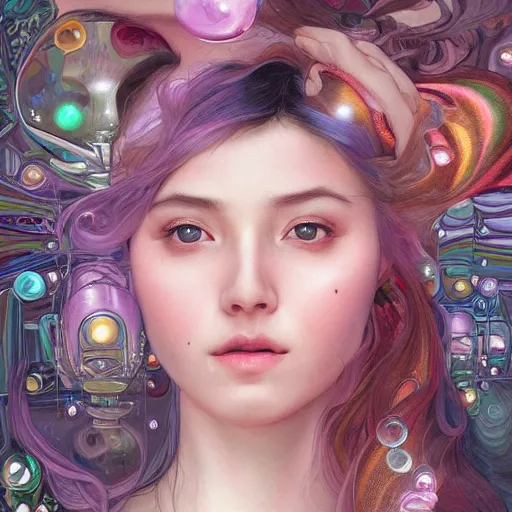 Prompt: dream portrait of KSI, dreamy and ethereal, expressive pose, big pink eyes, exciting expression, fantasy, intricate, elegant, many rainbow bubbles, rose tones, highly detailed, digital painting, artstation, concept art,cyberpunk wearing, smooth, sharp focus, illustration, art by artgerm and greg rutkowskiand alphonse mucha,Salvador Dali.