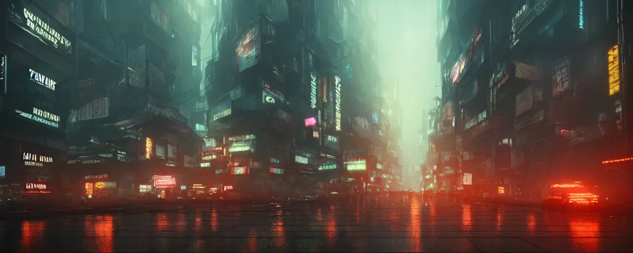 Prompt: saigon street in blade runner world, by Ash Thorp, ultra realistic, octane render, moody lighting, Neil Blomkamp cinematography