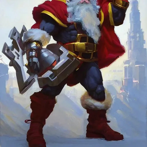 Image similar to greg manchess portrait painting of fully armored santa claus as overwatch character, medium shot, asymmetrical, profile picture, organic painting, sunny day, matte painting, bold shapes, hard edges, street art, trending on artstation, by huang guangjian and gil elvgren and sachin teng