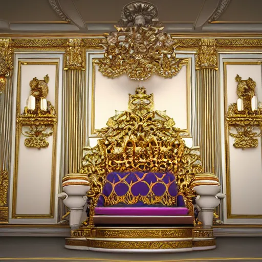 Prompt: photorealistic 3 d octane render of a gigantic royal palace throne room