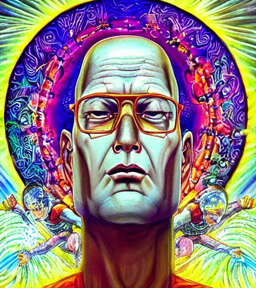 Image similar to symmetry, hank hill as the saint of propane, visionary art, art by mike judge, art by josephine wall, art by amanda sage, dramatic lighting, trending on artstation
