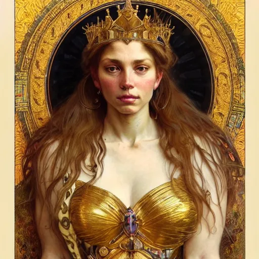 Image similar to highly detailed portrait of a majestic lioness queen in the form of a beautiful woman. d & d. art by donato giancola, eugene delacroix, ruan jia, carl larsson, alphonse mucha. trending on artstation, intricate details, energetic composition, golden ratio, concept art, illustration, elegant art, global illuminaition