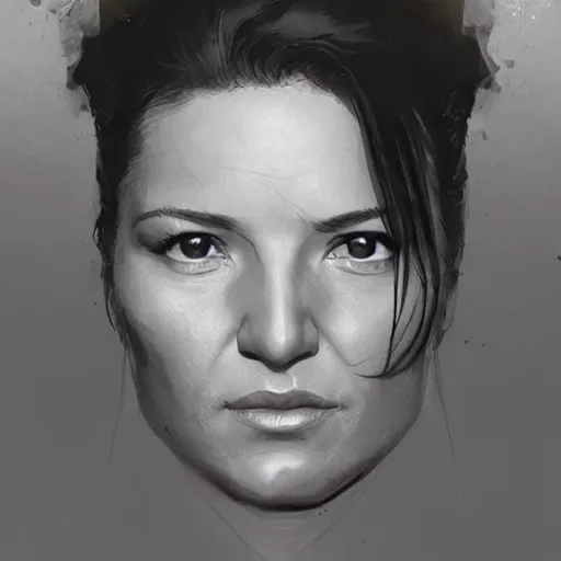 Image similar to portrait of a woman by greg rutkowski, she looks like gina carano, she is about 7 0 years old, impeccable military composure, wearing tactical gear of the galactic alliance, star wars expanded universe, highly detailed portrait, digital painting, artstation, concept art, smooth, sharp foccus ilustration, artstation hq