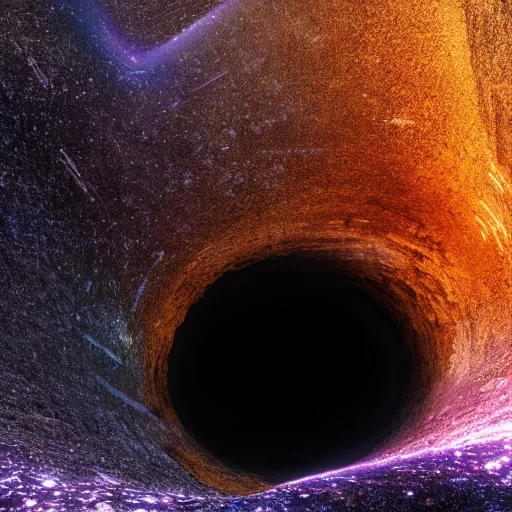 Prompt: a child in the cave of galaxy going towards black hole ,glowing, 8k, realistic