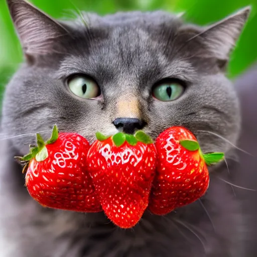 Prompt: A cat that is a strawberry, photo