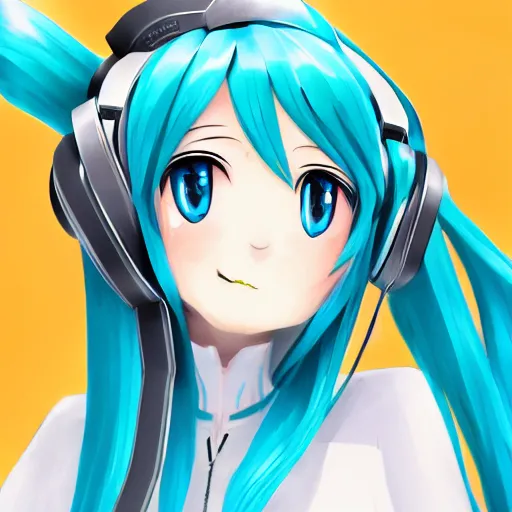 Image similar to hatsune miku, extreme close-up, trending on artstation