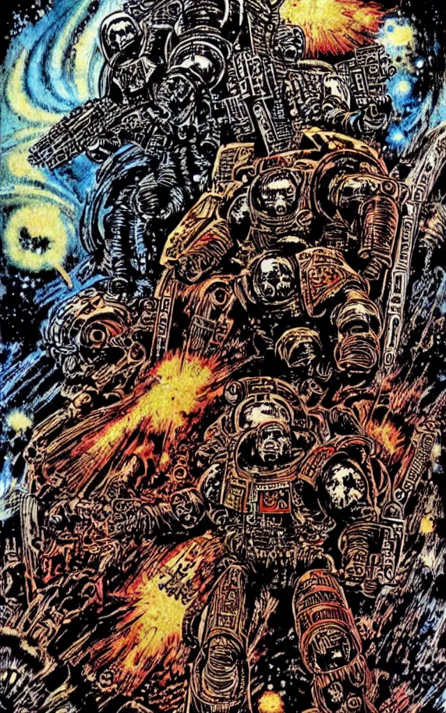 Prompt: space marine, awarding winning digital art by philippe druillet