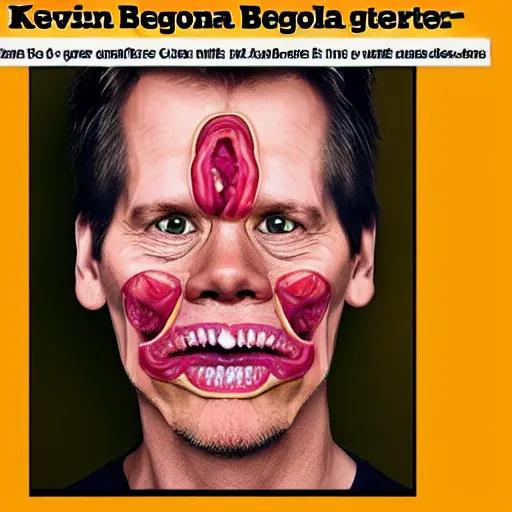 Image similar to kevin bacon face wrapped inside a cheeseburger