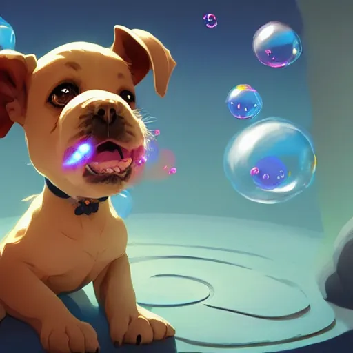 Prompt: puppy with bubbles, behance hd by jesper ejsing, by rhads, makoto shinkai and lois van baarle, ilya kuvshinov, rossdraws global illumination