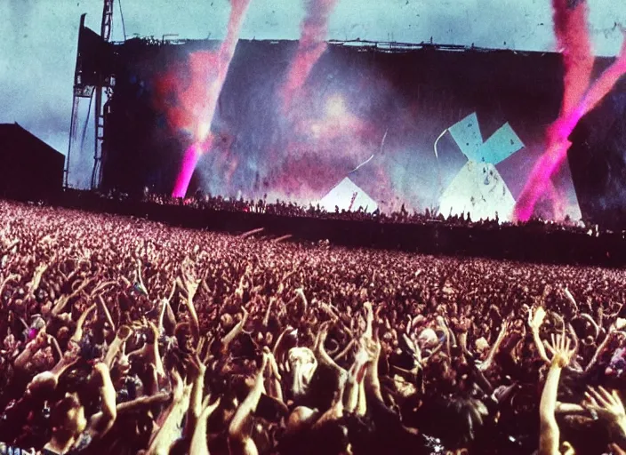 Prompt: Pink floyd performing under the water on stage, epic rave, huge crowd, explosions, artistic, 8k