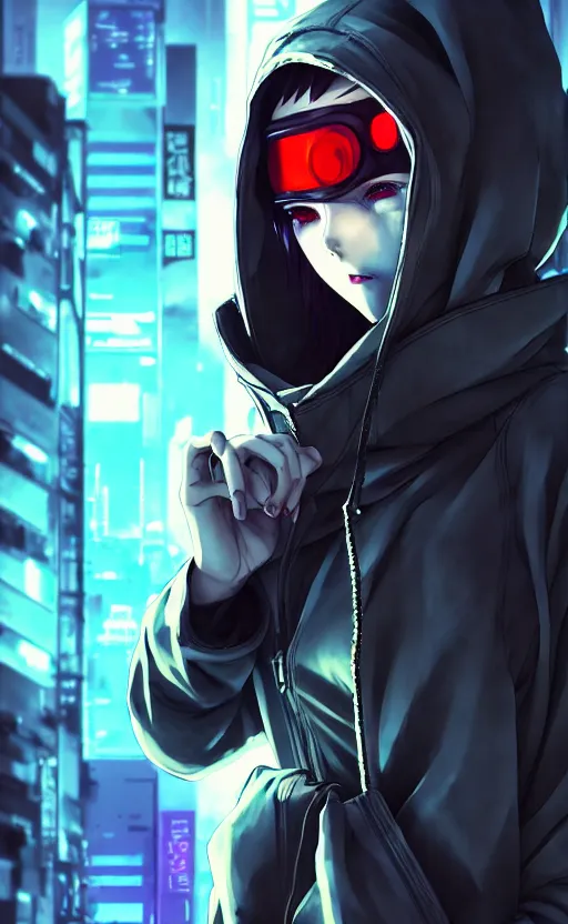 Image similar to cyberpunk anime girl in hoodie, cyberpunk gas mask, potrait, street night, grafity, beautiful face, grafity, arcane, action, tokyo street, detail, good face, pose model, concept art, style of arcane, 2 d art, style of yoji shinkawa, pan ren wei, col price, greg rutkowski, aesthetic