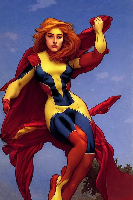 Image similar to Jean Elaine Grey Summers (Phoenix) from the X-Men fully fully costumed by William Adolphe Bouguereau