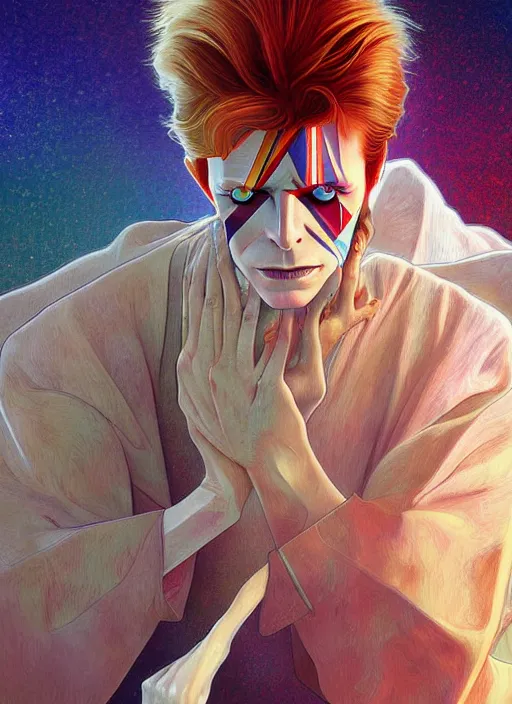 Image similar to david bowie, path traced, highly detailed, high quality, digital painting, by studio ghibli and alphonse mucha, leesha hannigan, hidari, disney