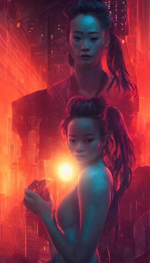 Image similar to altered carbon, jamie chung, neon, dreamy vibe, fibonacci, sweat drops, insane intricate, highly detailed, cinematic, atmospheric. digital painting, artstation, concept art, smooth, sharp focus, illustration, unreal engine 5, 8 k, art by artgerm and greg rutkowski and alphonse mucha, laura sava, laura palmer