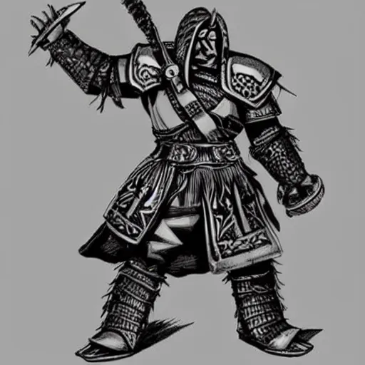 Image similar to a kislev warrior who is wearing iron gauntlets in the shape of bear claws in the style of warhammer fantasy : : head and shoulders drawing