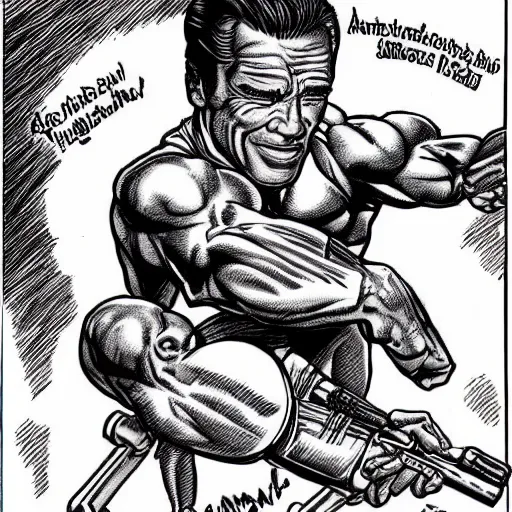 Image similar to arnold schwarzenegger drawn by robert crumb