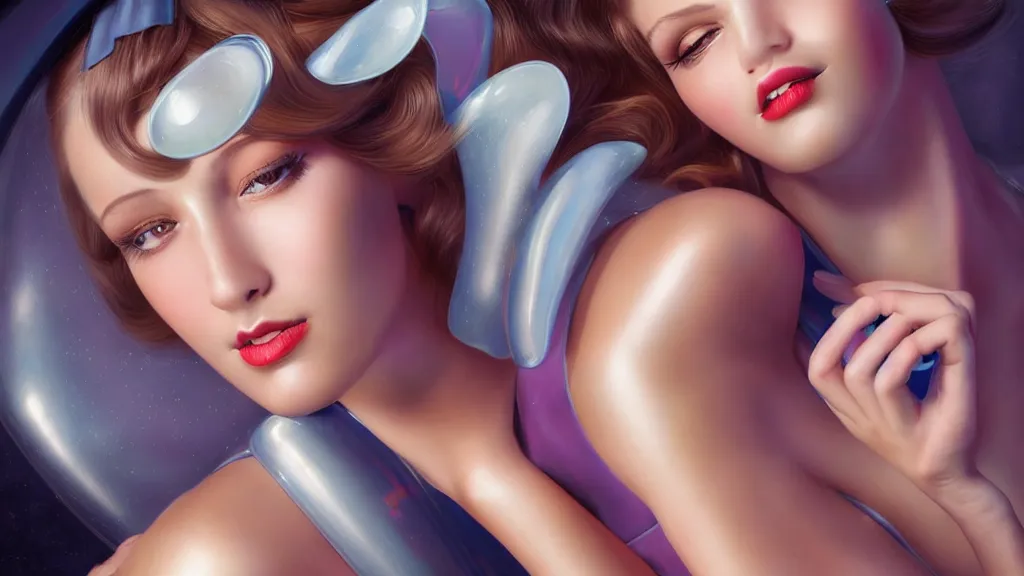 Image similar to art deco bowling alley, cute girl bowling, photo, ultra detail, photoreal, professionally retouched, soft moonlight lighting, shiny plastic miniskirt, realistic, smooth face, goddess, luscious lips, perfect eyes, wide angle, sharp focus on eyes, 8 k high definition, insanely detailed, intricate, elegant, art by artgerm and wlop