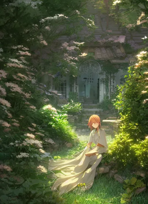 Image similar to the emerald herald in the garden, intricate, tone mapped, highly detailed, digital painting, pixiv, concept art, smooth, sharp focus, illustration, by makoto shinkai and akihiko yoshida