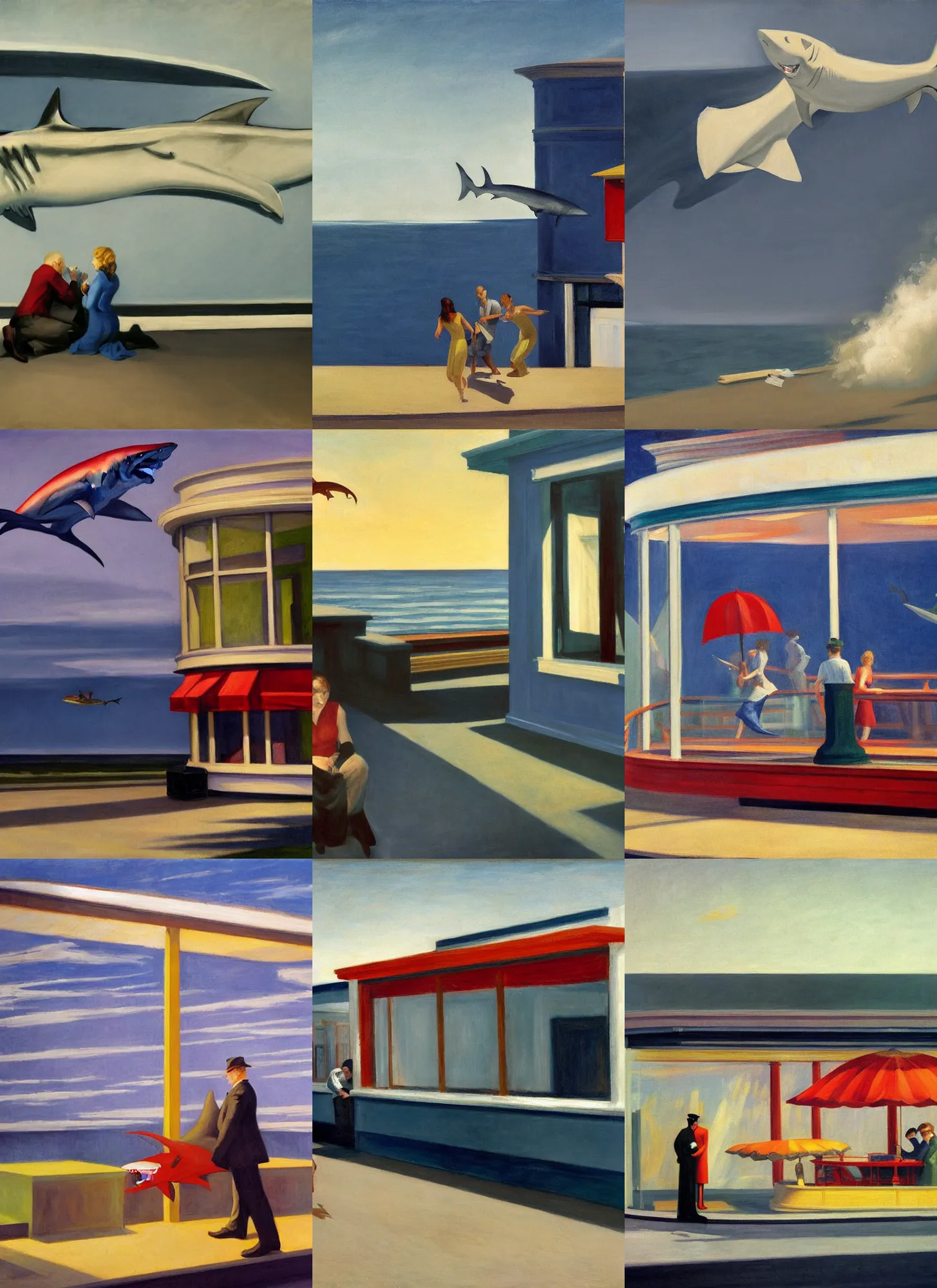 Prompt: A sharknado, painted by Edward Hopper