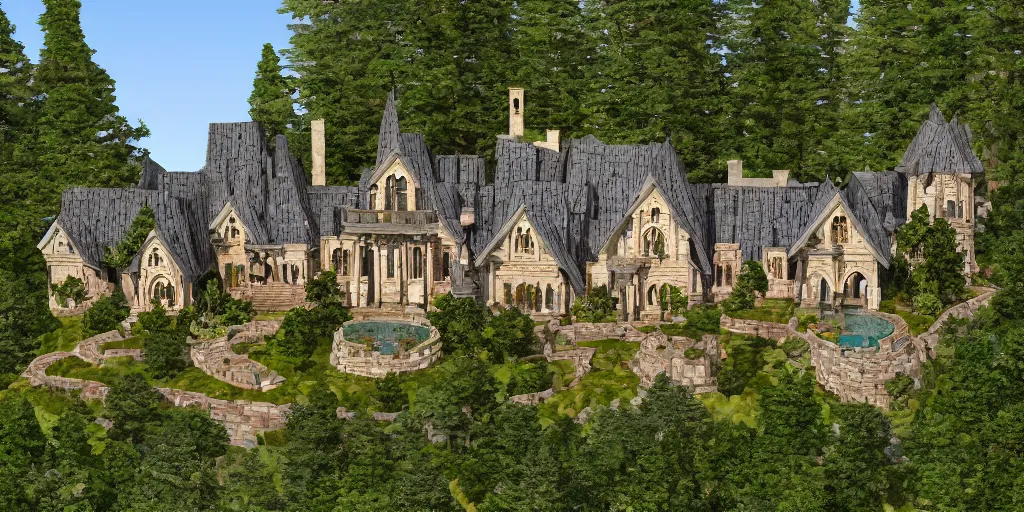 Image similar to large residence in the style of rivendell