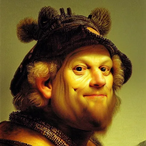 Prompt: turtle man barbarian smiling cute hybrid close up sideview looking at the camera portrait by rembrandt