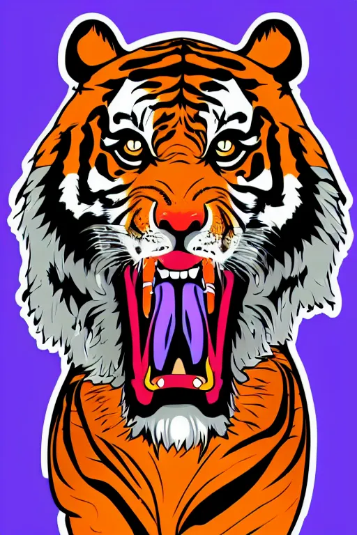 Prompt: A portrait of a tiger as evil warlord general, sticker, Anthropomorphized, portrait, highly detailed, colorful, illustration, smooth and clean vector curves, no jagged lines, vector art, smooth