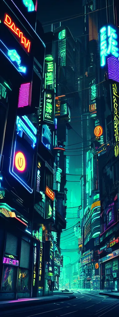 Prompt: A magnificent dark neon futuristic cyberpunk city bustling street at night made in cinema4d, masterpiece