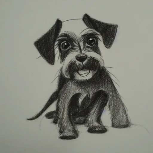 Image similar to milt kahl pencil sketch of happy mini schnauzer