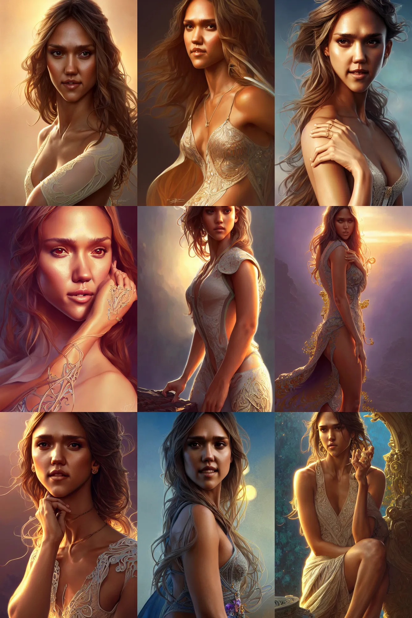 Prompt: barefoot jessica alba, mt lady, intricate, highly detailed, digital painting, artstation, concept art, smooth, sharp focus, illustration, unreal engine 5, 8 k, art by artgerm and greg rutkowski and alphonse mucha