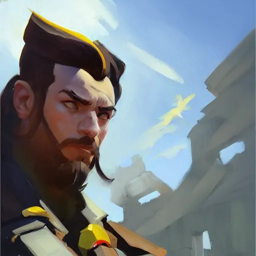 Image similar to greg manchess portrait painting of samweis gamdschie as overwatch character, medium shot, asymmetrical, profile picture, organic painting, sunny day, matte painting, bold shapes, hard edges, street art, trending on artstation, by huang guangjian and gil elvgren and sachin teng