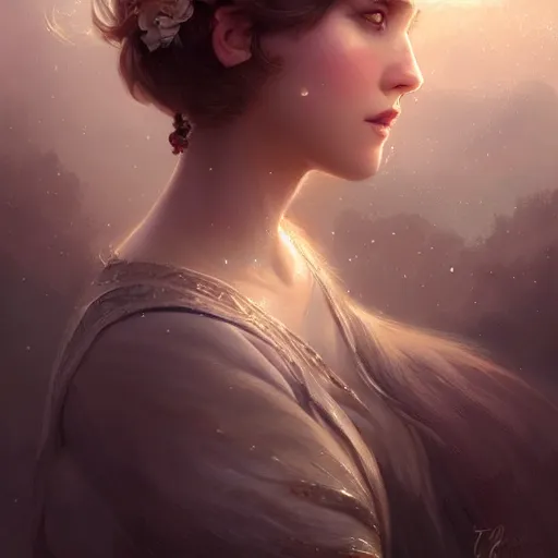 Image similar to A beautiful digital painting of a beautiful princess, the sky behind her, intricate, cinematic lighting, highly detailed, digital painting, Artstation, concept art, smooth, sharp focus, illustration, art by Tom Bagshaw, Artgerm and Greg Rutkowski