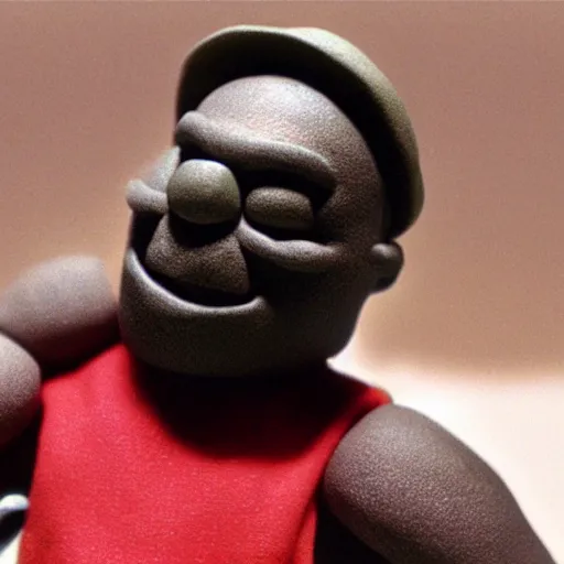 Prompt: a claymation film still of mf doom rapping. claymation by bruce bickford