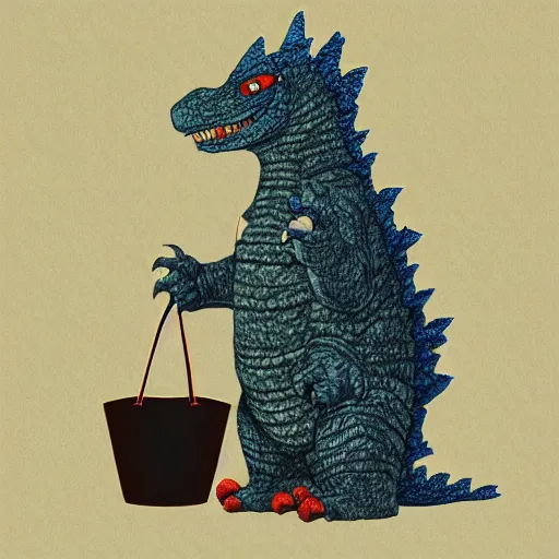 Prompt: Godzilla wearing apron, digital art