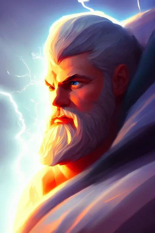 Image similar to the god zeus, lightning, portrait, sharp focus, digital art, concept art, dynamic lighting, epic composition, subsurface scattering, trending on artstation, by emylie boivin 1. 0, rossdraws 2. 0
