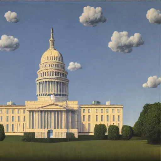 Image similar to painting of the capital building by rene magritte, hd, 4 k, detailed, award winning