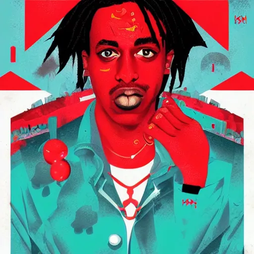 Prompt: Album Art for Playboi Carti \'Whole Lotta Red\', Vampire, Castle, Vector art, Geometric 3d shapes, Gang, Blood Paper Marbling, red smoke, by Sachin Teng, Trending on artstation