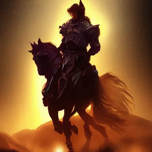 Image similar to a man named john. riding a fantasy space horse, cinematic composition, dramatic lighting, artstation