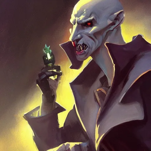 Prompt: greg manchess painting of nosferatu as an overwatch character, profile picture, matte painting, bold shapes, hard edges, street art, trending on artstation, by huang guangjian and gil elvgren and sachin teng