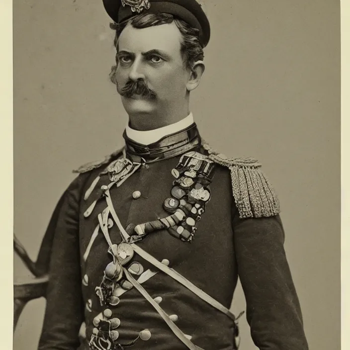 Prompt: portrait of a victorian general in uniform, male, detailed face, victorian, highly detailed, cinematic lighting, photograph by elliott & fry